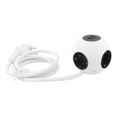 Klotformat grenuttag med 4 uttag + 2 USB och 1.4 meter kabel