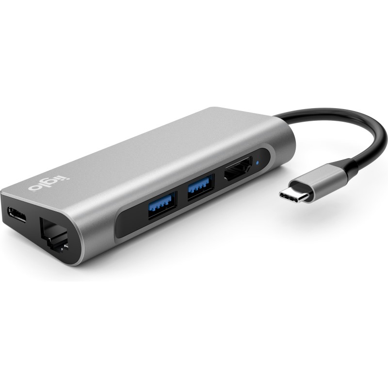 USB-C hubb - iiglo Multiport Dock USB-C-hubb 7-i-1 till USB-C/2xUSB/HDMI/LAN/microSD/SD 100W 4K 30Hz