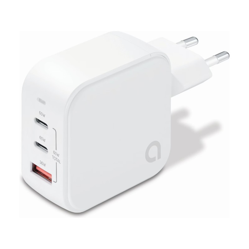 Phone Wall charger - Andersson AC-adapter GaN väggladdare 65W med 2 USB-C och 1 USB (vit)