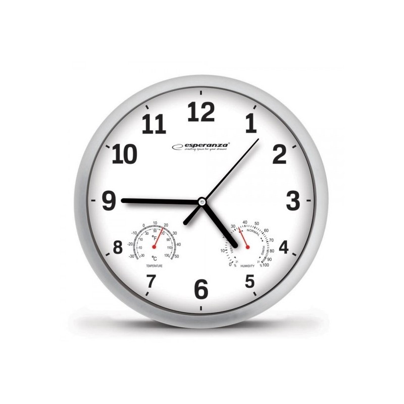 Home Supplies - Esperanza analog väggklocka med termometer och fuktmätare (vit)