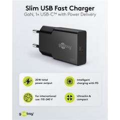 Chargers and Cables - Snabbladdande kompakt GaN strömadapter med USB-C PD 20W svart/vit