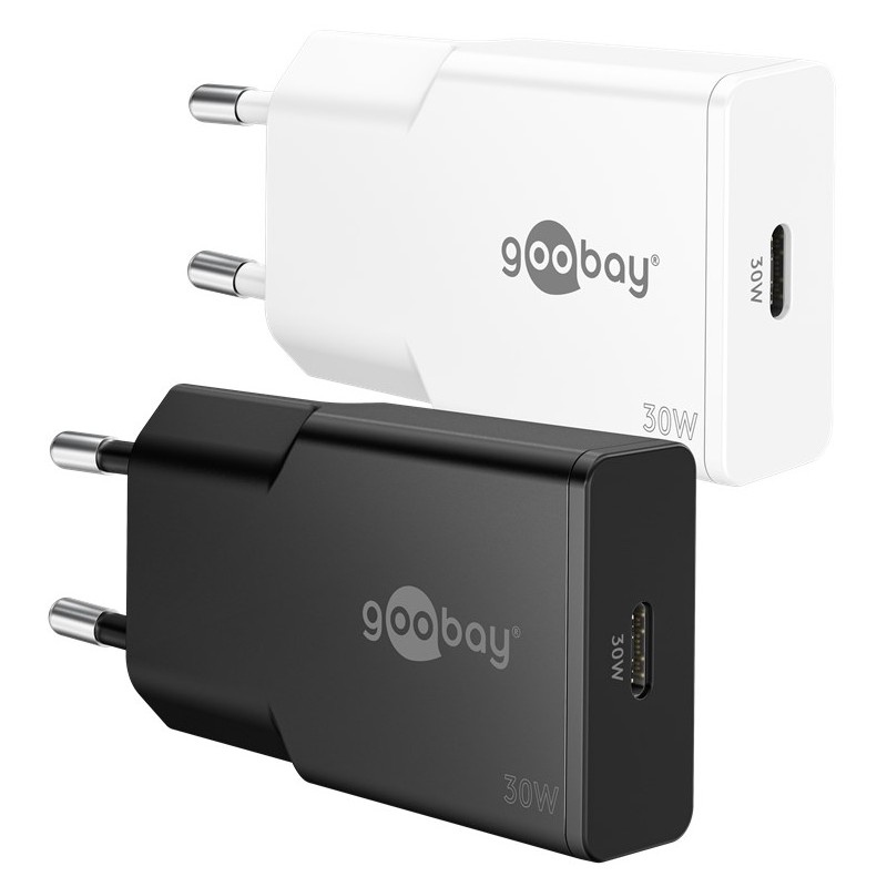 Snabbladdande kompakt GaN strömadapter med USB-C PD 30W svart/vit |... Chargers and Cables - Snabbladdande kompakt GaN strömadapter med USB-C PD 30W svart/vit