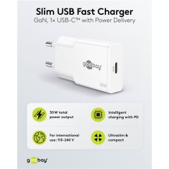 Chargers and Cables - Snabbladdande kompakt GaN strömadapter med USB-C PD 30W svart/vit
