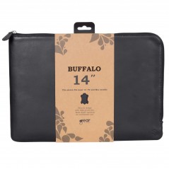Computer sleeve - Buffalo handgjort laptopfodral i äkta läder upp till 14" (svart)