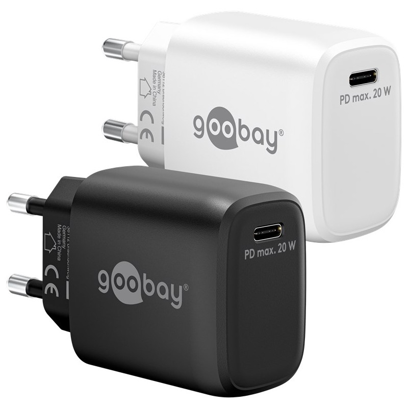 Snabbladdande kompakt GaN strömadapter med USB-C PD 20W svart/vit |... Chargers and Cables - Snabbladdande kompakt GaN strömadapter med USB-C PD 20W svart/vit