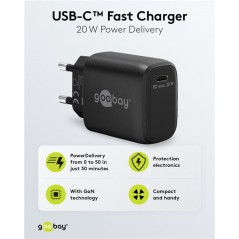 Chargers and Cables - Snabbladdande kompakt GaN strömadapter med USB-C PD 20W svart/vit