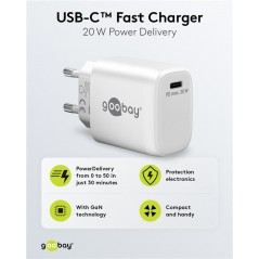 Chargers and Cables - Snabbladdande kompakt GaN strömadapter med USB-C PD 20W svart/vit