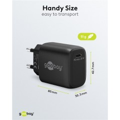 Chargers and Cables - Snabbladdande kompakt GaN strömadapter med USB-C PD 20W svart/vit