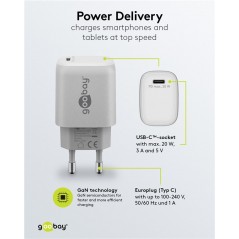 Chargers and Cables - Snabbladdande kompakt GaN strömadapter med USB-C PD 20W svart/vit