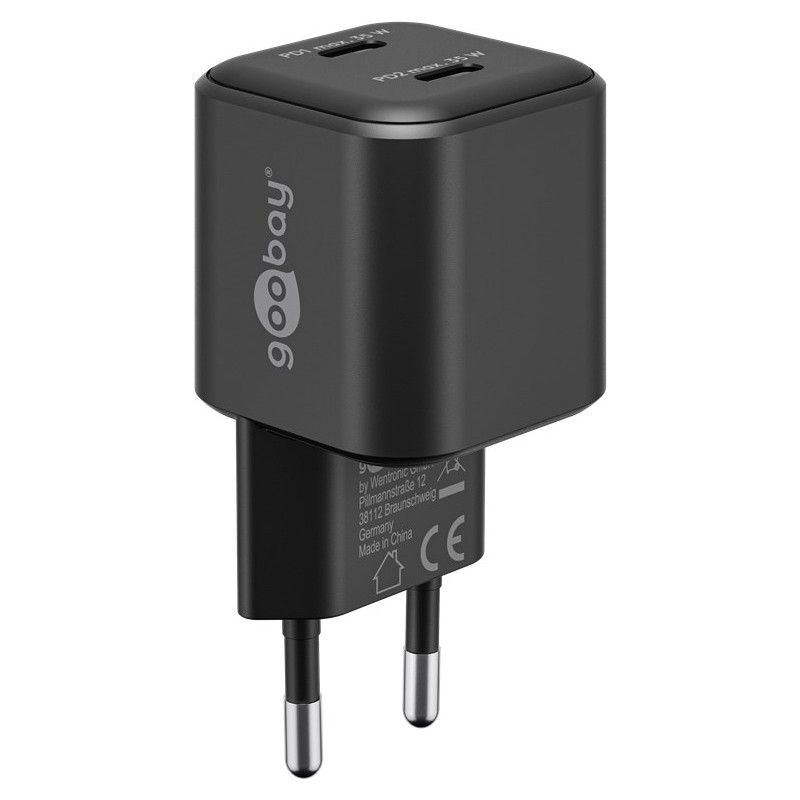 Chargers and Cables - Snabbladdande kompakt GaN strömadapter med 2x USB-C PD 35W svart/vit