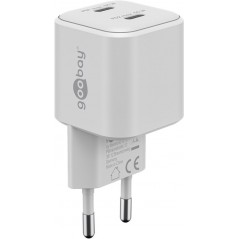 Snabbladdande kompakt GaN strömadapter med 2x USB-C PD 35W svart/vit