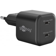 Chargers and Cables - Snabbladdande kompakt GaN strömadapter med 2x USB-C PD 35W svart/vit