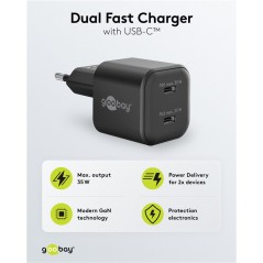 Chargers and Cables - Snabbladdande kompakt GaN strömadapter med 2x USB-C PD 35W svart/vit