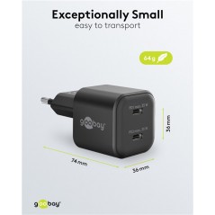 Chargers and Cables - Snabbladdande kompakt GaN strömadapter med 2x USB-C PD 35W svart/vit