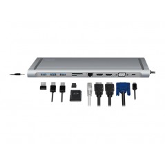 Docking station universal - LogiLink USB-C Multiport universal dockningsstation 11-i-1 med stöd för 3 skärmar