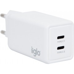 iiglo universal USB-C laddare med 2xUSB-C på totalt 65W (45+20W)