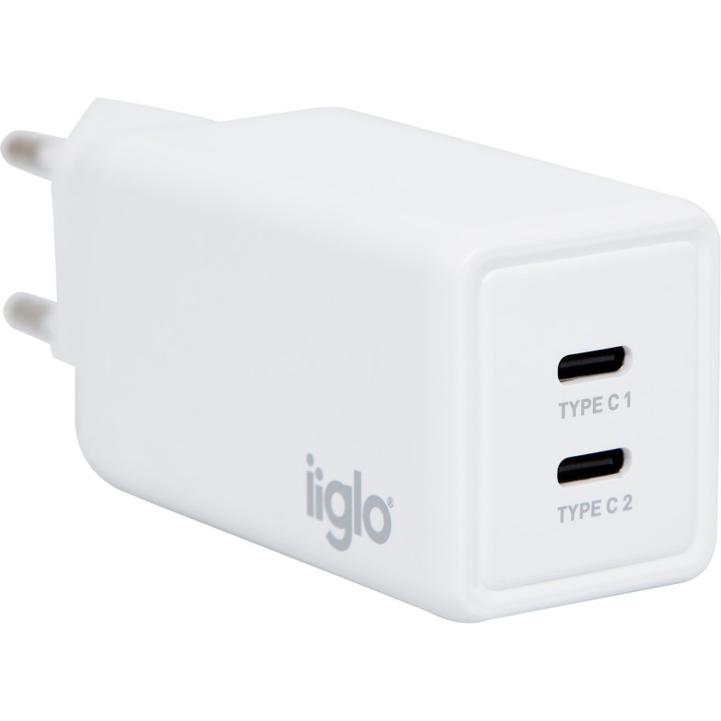 Tablet Wall Charger - iiglo universal USB-C laddare med 2xUSB-C på totalt 65W (45+20W)