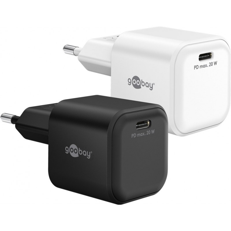 Chargers and Cables - Snabbladdande GaN strömadapter med USB-C PD 20W svart/vit