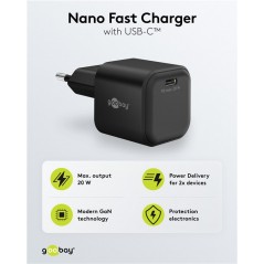 Chargers and Cables - Snabbladdande GaN strömadapter med USB-C PD 20W svart/vit