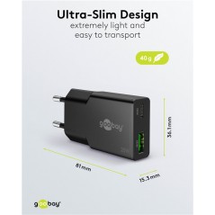 Chargers and Cables - Snabbladdande kompakt GaN strömadapter med USB-A och USB-C PD 20W svart/vit
