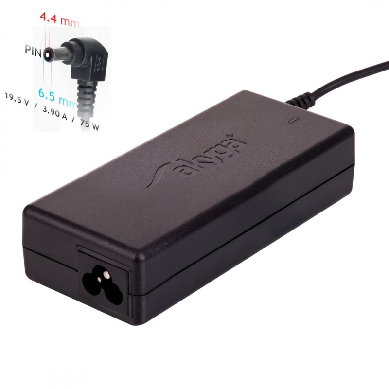 Laptop charger - Akyga AC Adapter 19,5 Volt 75 Watt med rund pin 6.5 x 4.4 mm för t.ex. Sony