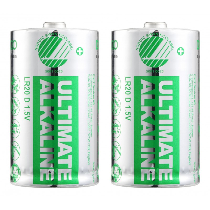 Battery & Battery testers - Deltaco Ultimate Alkaline D-batterier LR20 2-pack