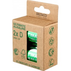 Battery & Battery testers - Deltaco Ultimate Alkaline D-batterier LR20 2-pack