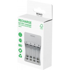 Deltaco USB-driven batteriladdare Ni-Mh för AA & AAA-batterier (10-12 timmar)