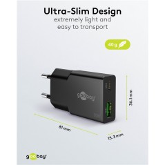 Chargers and Cables - Snabbladdande kompakt GaN strömadapter med USB-C PD 30W & USB-A svart/vit