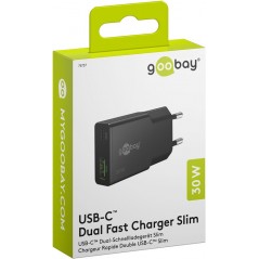 Chargers and Cables - Snabbladdande kompakt GaN strömadapter med USB-C PD 30W & USB-A svart/vit
