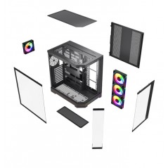 Components - Dutzo C830 Panorama Midi Tower-chassi med två sidor i härdat glas och ARGB