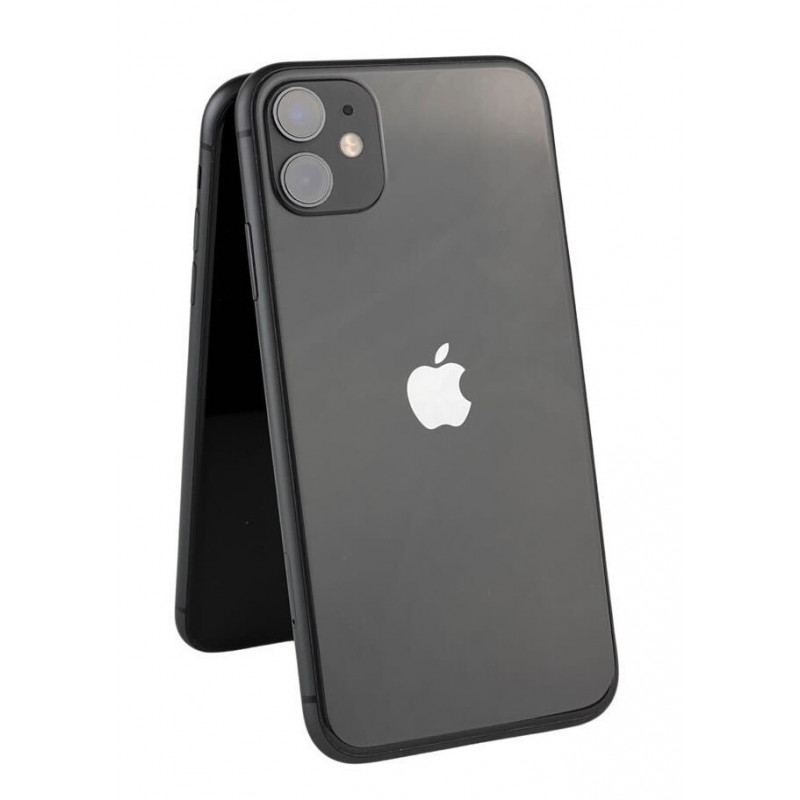 Used iPhone - Apple iPhone 11 64GB Black med 1 års garanti (beg med ny skärm, spricka bak, inkl plånboksfodral)