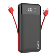 Dudao powerbank 20 000 mAh med inbyggd Lightning-, USB-C- och microUSB-kabel