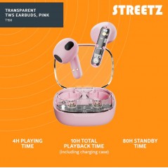 Bluetooth Earphones - Streetz T150 True Wireless in-ear headset pink/transparent