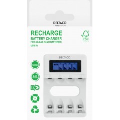 Deltaco USB-driven batteriladdare Ni-Mh Ni-Cd för AA & AAA-batterier (4-6 timmar)