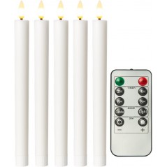 Set med 5st dimbara vita LED-ljus med äkta vax samt fjärrkontroll