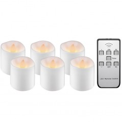 Set med 6 laddbara LED teljus med realistisk låga