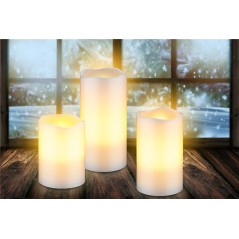 Set med 3 LED-ljus med äkta vax och realistisk låga