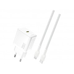 Dudao 20 Watt AC-adapter väggladdare med USB-C samt 1 meters Lightning-kabel (vit)