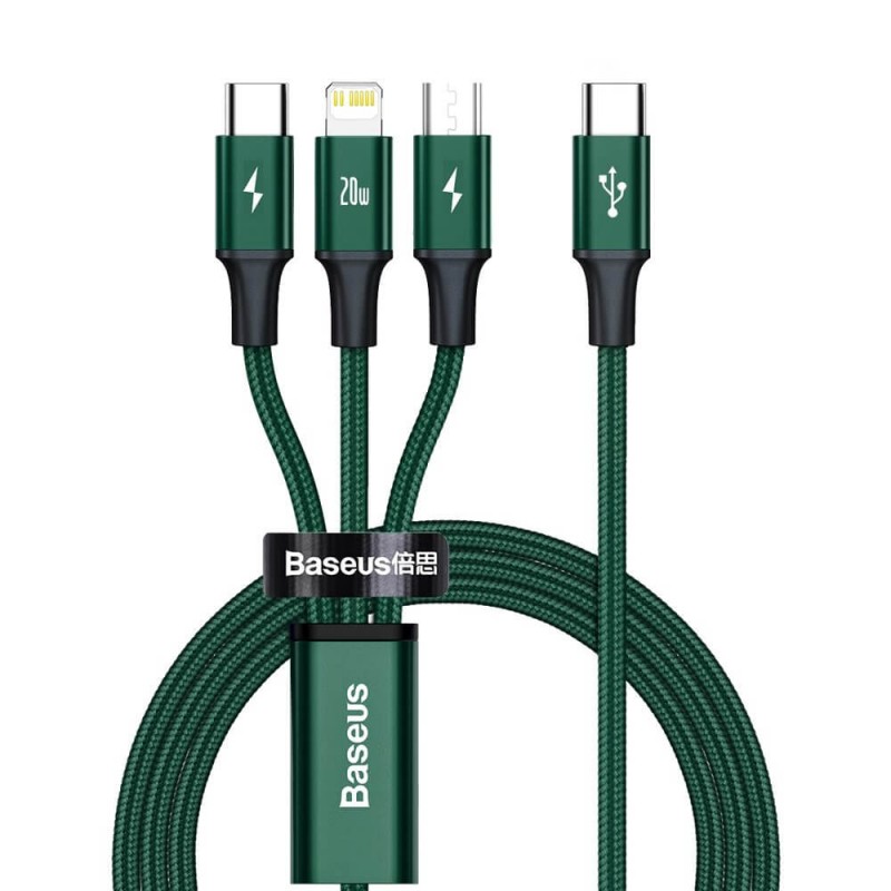 Chargers and Cables - Baseus laddkabel 3-i-1 USB-C till USB-C, Lightning och microUSB 20W