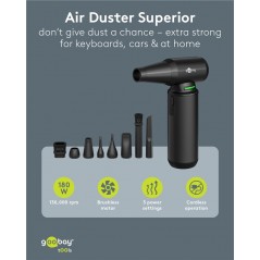 Tryckluft för rengöring - Goobay batteridriven handhållen dammblåsare 180W med 8 munstycken