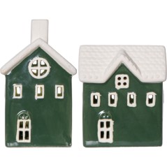 2-pack grönt keramiskt hus 15 cm med belysning juldekoration