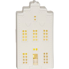 Vitt keramiskt hus 16 cm med belysning juldekoration