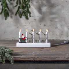 Adventsljusstake i trä med jultomte och släde