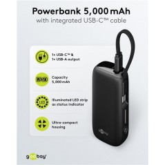 Portable Batteries - Goobay powerbank 5000 mAh 20W med USB-C-kabel och 1x USB-C, 1x USB