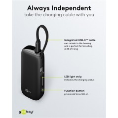 Portable Batteries - Goobay powerbank 5000 mAh 20W med USB-C-kabel och 1x USB-C, 1x USB