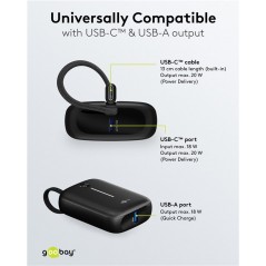 Portable Batteries - Goobay powerbank 10000 mAh 20W med inbyggd USB-C-kabel och 1x USB-C, 1x USB