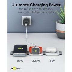 Wireless Phone Charger - Goobay vikbar trådlös laddare 3-i-1 för t.ex. iPhone, Apple Watch och AirPods