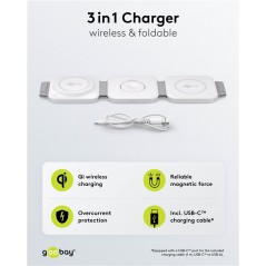 Wireless Phone Charger - Goobay vikbar trådlös laddare 3-i-1 för t.ex. iPhone, Apple Watch och AirPods