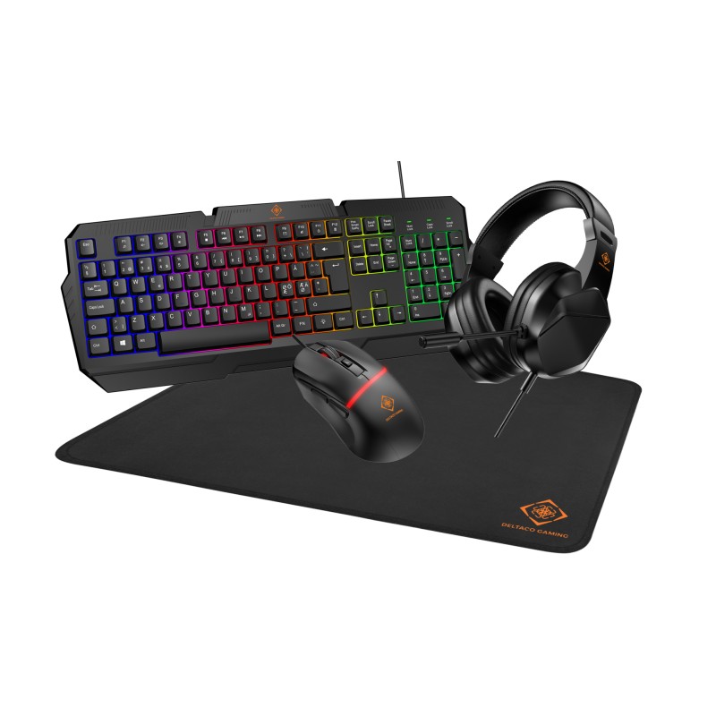 Package Gaming Keyboard & Mouse - Deltaco 4-i-1 gamingset med tangentbord, headset, mus & musmatta